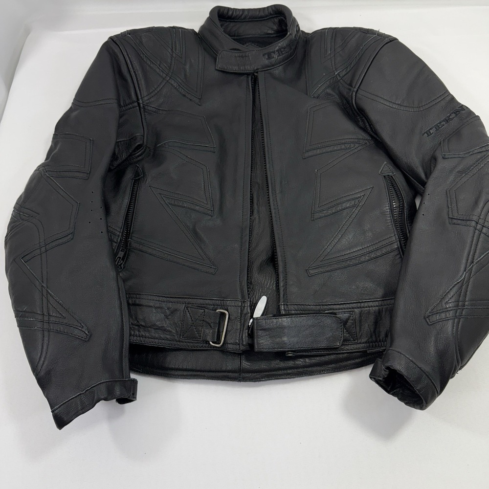 Teknic Black Padded Leather Motorcycle Motocross Racing Jacket Size 42/52